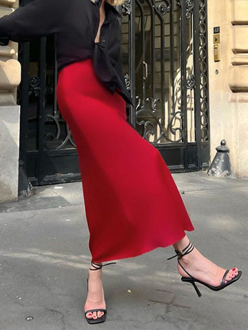 Airchics Jupe Longue Queue De Poisson En Satin Rouge